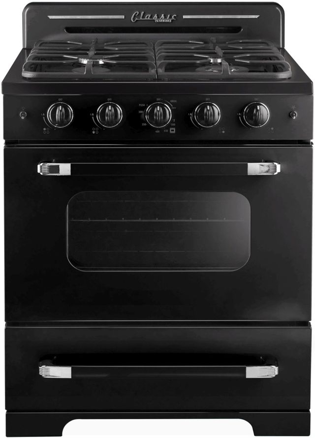 Unique® Appliances Classic Retro 30" Midnight Black Freestanding Gas Range-0
