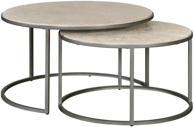 Hammary® Modern Basics 2-Piece Brown Marble Top Round Nesting Cocktail Table Set with Antique Silver Base-0