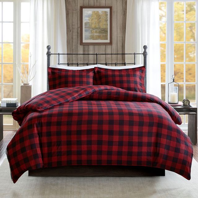 Olliix by Woolrich Black and Red King/California King Flannel Check Print Cotton Duvet Cover Set-1