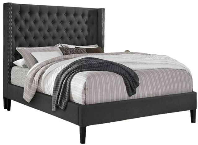 Milton Greens Stars Dark Gray California King Upholstered Tufted Wingback Platform Bed-0