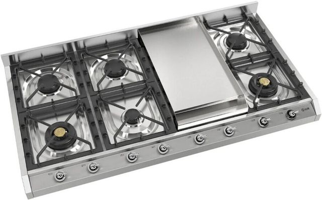 Ilve Nostalgie II 48” Stainless Steel Gas Cooktop with 8 Burners, Griddle and Chrome Trim-2