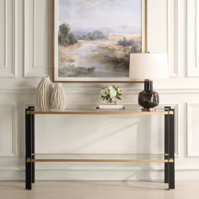 Uttermost® Cunene Glass Top Console Table with Matte Black Base-1