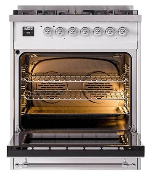 Ilve® Nostalgie II Noblesse 30'' White Pro Style Dual Fuel Range with Chrome Trim-1
