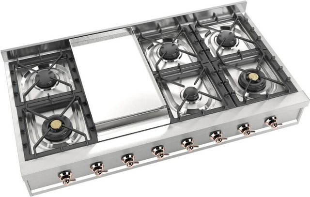 Ilve Nostalgie II 48” Stainless Steel Liquid Propane Rangetop with 8 Burners, Griddle and Copper Trim-2