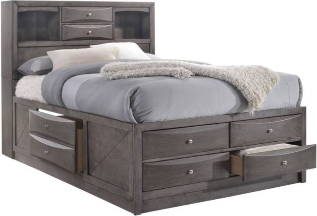 Elements International Emily Gray Queen Bookcase Storage Bed-0