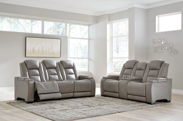 Signature Design by Ashley® The Man-Den 2-Piece Gray Living Room Set with Power Reclining Sofa-3