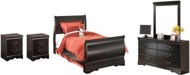 Signature Design by Ashley® Huey Vineyard 5-Piece Black Twin Sleigh Bed Set-0