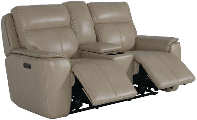 Bassett® Furniture Club Level Manteo Diamond Leather Power Reclining Loveseat with Console-0
