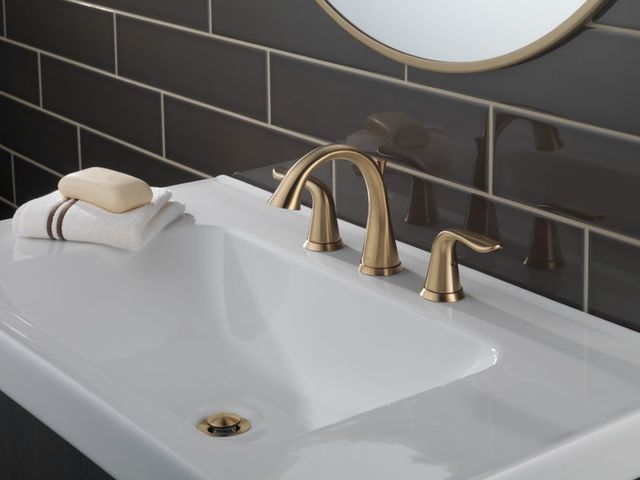 Delta Lahara® Champagne Bronze 2-Handle Widespread Bathroom Faucet with Drain-1