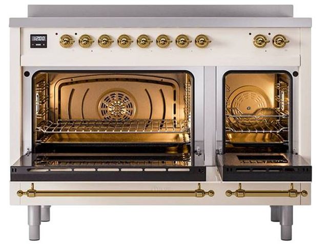 Ilve® Nostalgie II Noblesse 48'' Anique White Pro Style Induction Range with Brass Trim-2