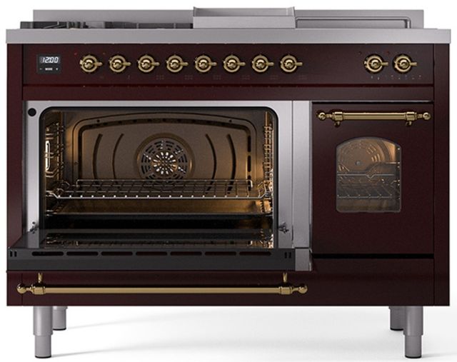 Ilve® Nostalgie II Series 48" Burgundy Pro Style Dual Fuel Range-2
