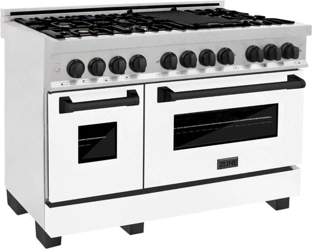 ZLINE Autograph Edition Legacy 48" Satin Stainless Steel Pro Style Dual Fuel Range with White Matte Door and Matte Black Accents-3