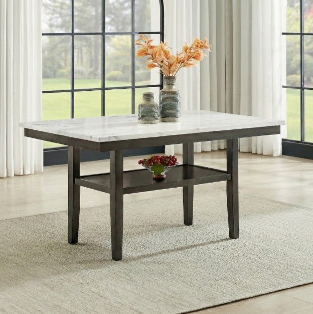 New Classic® Home Furnishings Carissa Faux Marble Top Dining Table with Espresso Base-1