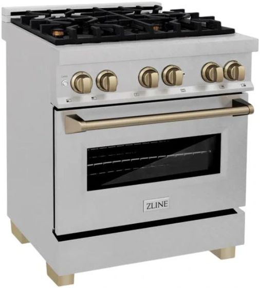 ZLINE Autograph Edition Legacy 30" Satin Stainless Steel Pro-Style Dual Fuel Range with Electric Convection Oven in Satin Stainless Steel and Champagne Bronze Accents-2