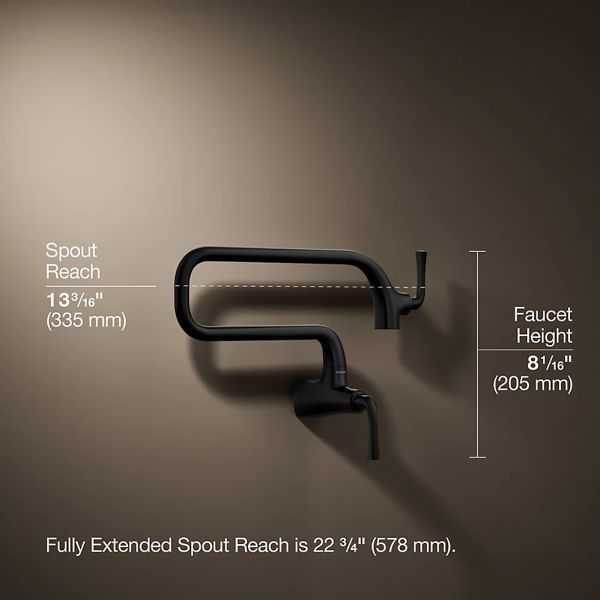 KOHLER® Graze® Matte Black Wall-Mount Pot Filler-4