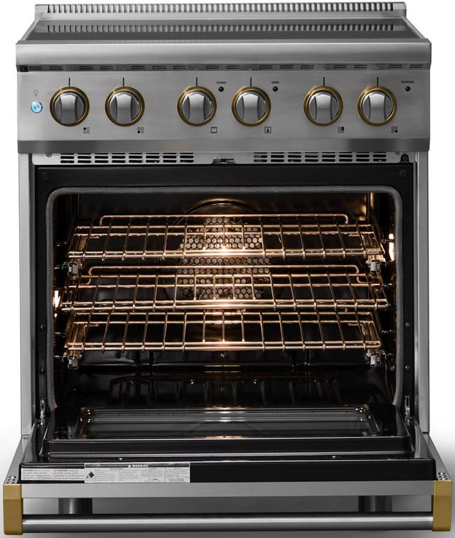 Viking® 5 Series 30" Stainless Steel Pro Style Electric Range with Brushed Brass Trim-1
