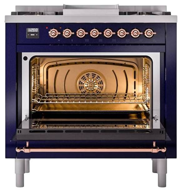 Ilve® Nostalgie II Noblesse 36'' Midnight Blue Pro Style Dual Fuel Range with Copper Trim-1