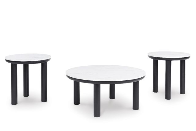 Signature Design by Ashley® Xandrum 3-Piece White Occasional Table with Black Base Set-1