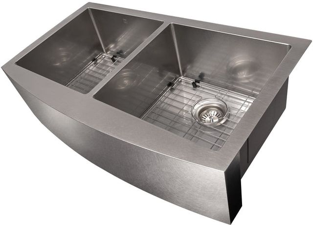 ZLINE Niseko 36" Satin Stainless Steel Farmhouse Apron Mount Double Bowl Kitchen Sink with Bottom Grid-2