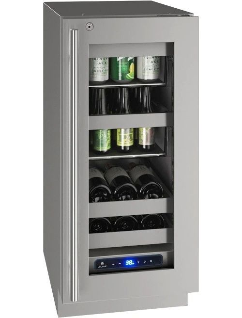 U-Line 5 Class Collection 15” 2.9 Cu. Ft. Stainless Steel Beverage Center with Right Hinge Glass Door-0