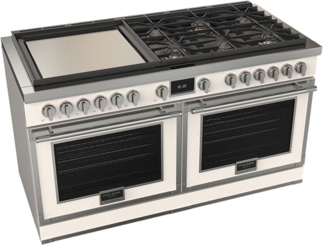 Fulgor Milano® Evoque 400 Series 60" Glossy White Pro Style Dual Fuel Hybrid Range with Stainless Steel Trim -1
