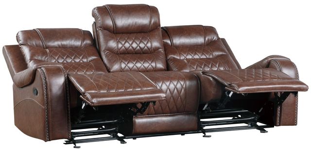 Homelegance® Putnam Brown Manual Double Reclining Sofa with Center Drop-Down Cup Holders-3