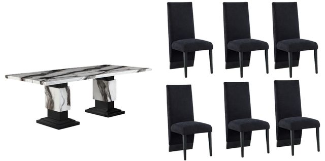 Global Furniture USA D12 7-Piece Black/White Dining Set-0