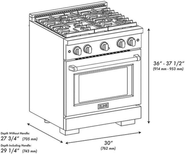 ZLINE Paramount 36" 5.2 cu. ft. Black Satin Stainless Steel Dual Fuel Range with 4 Burner DuoPro™ Cooktop and Electric Convection Oven-1