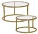 Sagebrook Home Metal Rope Set of 2 Glass Top Side Table Set with Gold Frame-0