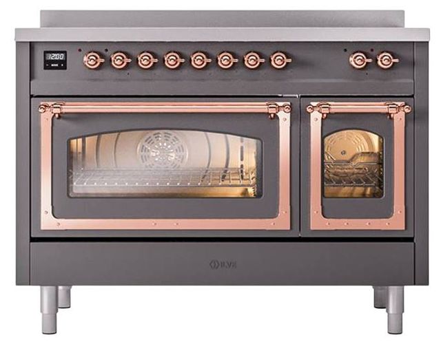 Ilve® Nostalgie II Noblesse 48'' Graphite Matte Pro Style Induction Range with Copper Trim-1