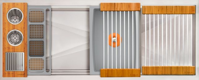 The Galley® Natural Golden Bamboo / Exclusive Gray Resin+ Ideal WashStation™ 3S + 12" DryDock® Drain Side, Four Tool Wash Kit, One DryDock® Tool-0