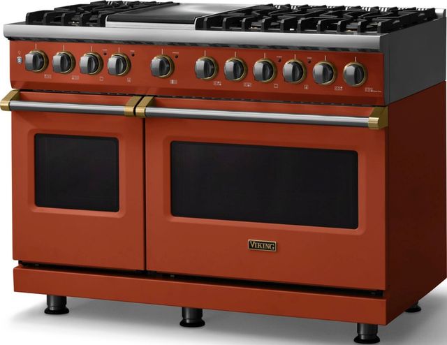 Viking® 5 Series 48" Spiced Cider Pro Style Dual Fuel (LP) Range with Brushed Brass Trim-3