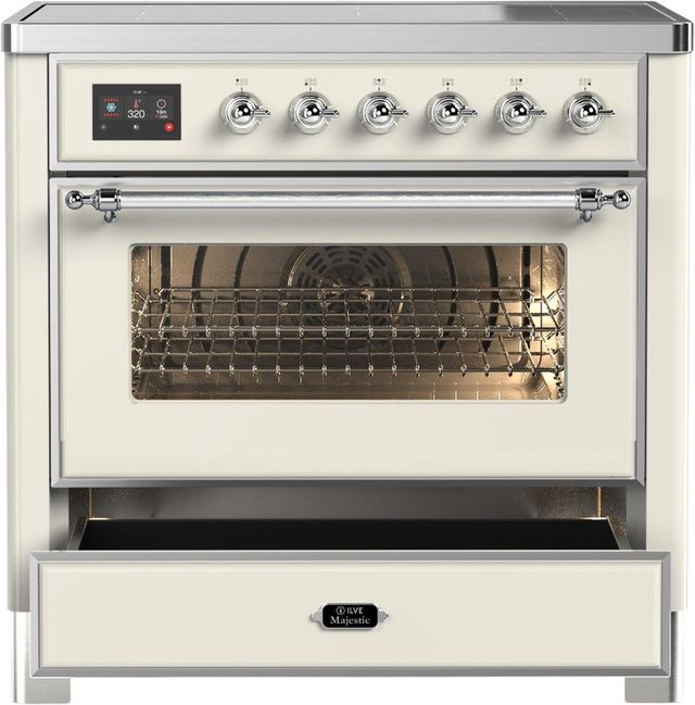 Ilve® Majestic III 36" Antique White Pro Style Induction Range with Triple Glass Door and Chrome Trim-3
