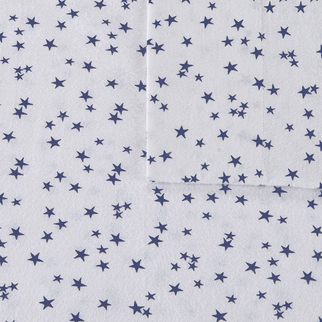 Olliix by Intelligent Design Blue Stars Twin Cozy Soft Cotton Novelty Print Flannel Sheet Set-1