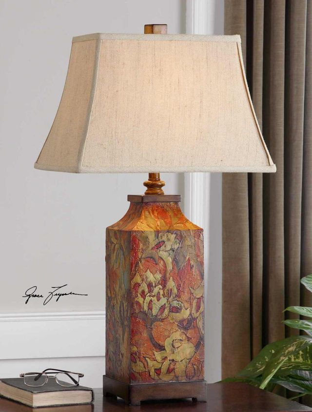 Uttermost® Colorful Flowers Burnished Walnut Table Lamp-1