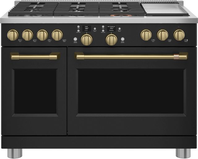 Café™ 48" Brushed Brass Pro Range Handle and Knob Kit-3