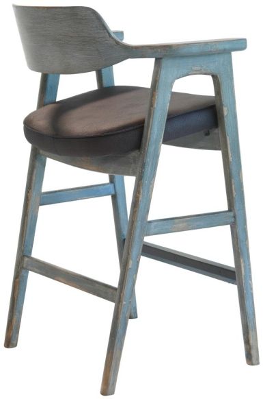 Nest Home Collections Wagner Distressed Blue Bar Chair-3