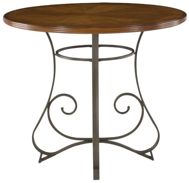 Powell® Hamilton Medium Cherry Gathering Table with Bronze/Matte Pewter Base-1