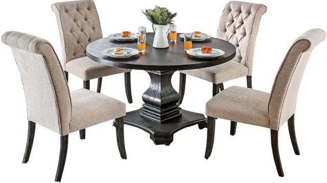 Furniture of America® Nerissa 5-Piece Antique Black/Beige Dining Table Set-0