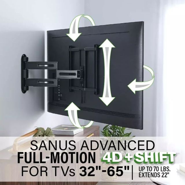 Sanus® Black Advanced Full-Motion 4D® + Shift™ TV Wall Mount for 32"-65" TVs-3