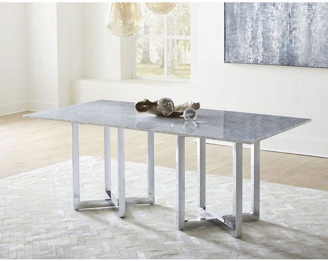 Modus Furniture Amalfi Carrara Marble Top Rectangular Dining Table with Double Pedestal Chrome Base -1