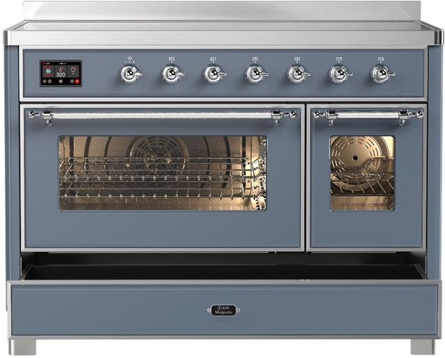 Ilve® Majestic III 48" Blue Gray Pro Style Induction Range with 6 Elements and Chrome Trim-2