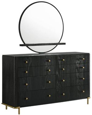 front view of the Coaster® Arini Black 8-Drawer Dresser with Mirror