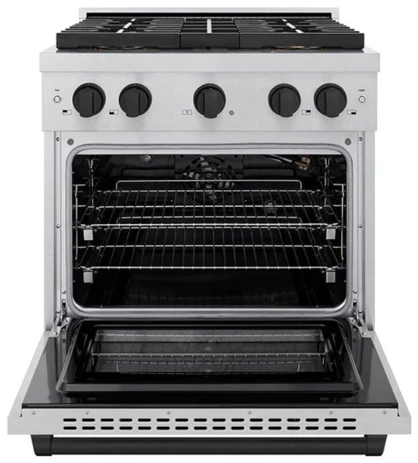 ZLINE Autograph Edition Paramount 30" 4.2 Cu. Ft. Satin Stainless Steel Gas Range with 4 Burner DuoPro™ Cooktop and Convection Gas Oven with Matte Black Accents-1