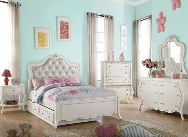 ACME Furniture Edalene Pearl White Full Upholstered Panel Bed-1