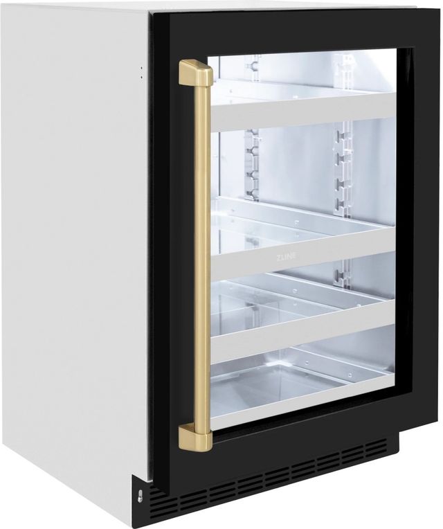 ZLINE Autograph Edition Touchstone 24" 5.2 Cu. Ft. Stainless Steel Beverage Center with Black Matte Glass Door and Champagne Bronze Handle-3