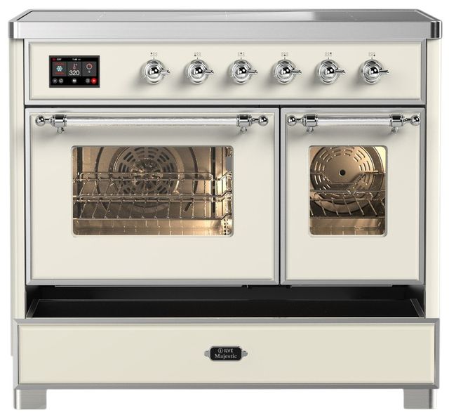 Ilve® Majestic III 40" Antique White Pro Style Induction Range with Triple Glass Door and Chrome Trim-2