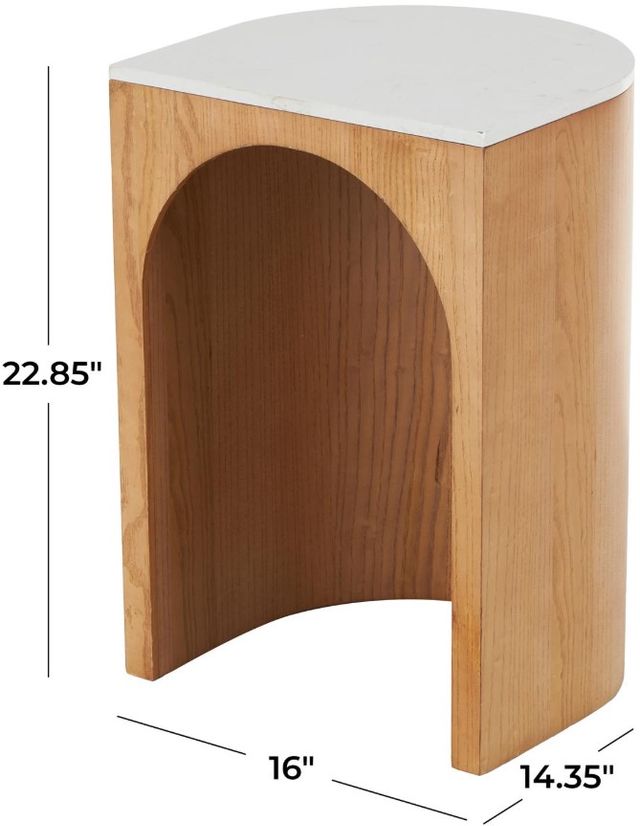 Deco Marche White Marble Side Table with Brown Base-2