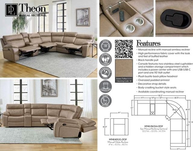 Parker House® Theon 6-Piece Stokes Toffee Manual Reclining Sectional-2