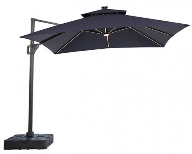 Furniture of America® Aurora Blue Aluminum/Polyester Outdoor Patio Umbrella with Base and LED